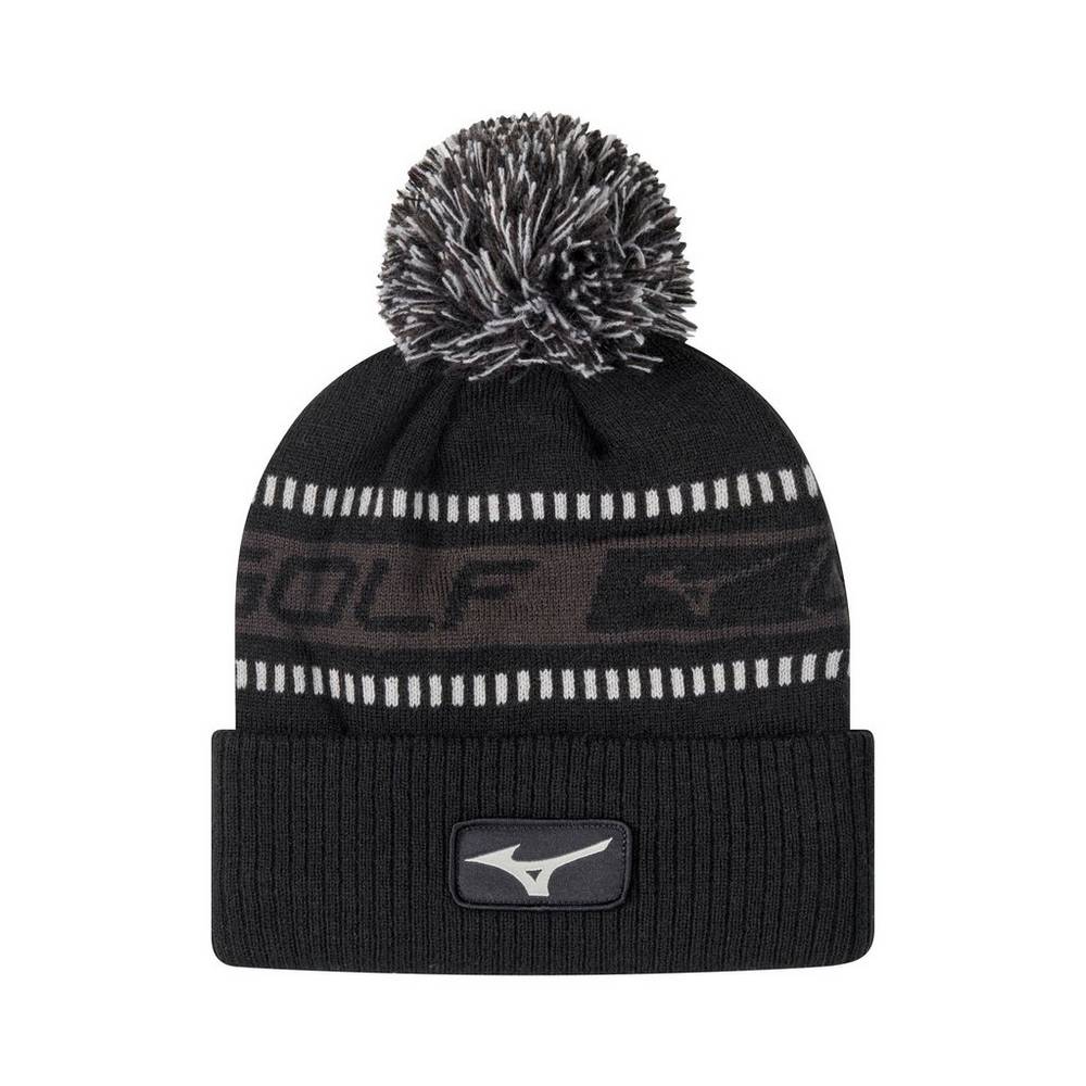 Mens Mizuno Tour Knit Pom Winter Hat Black/Grey Philippines (TWHCKJ704)